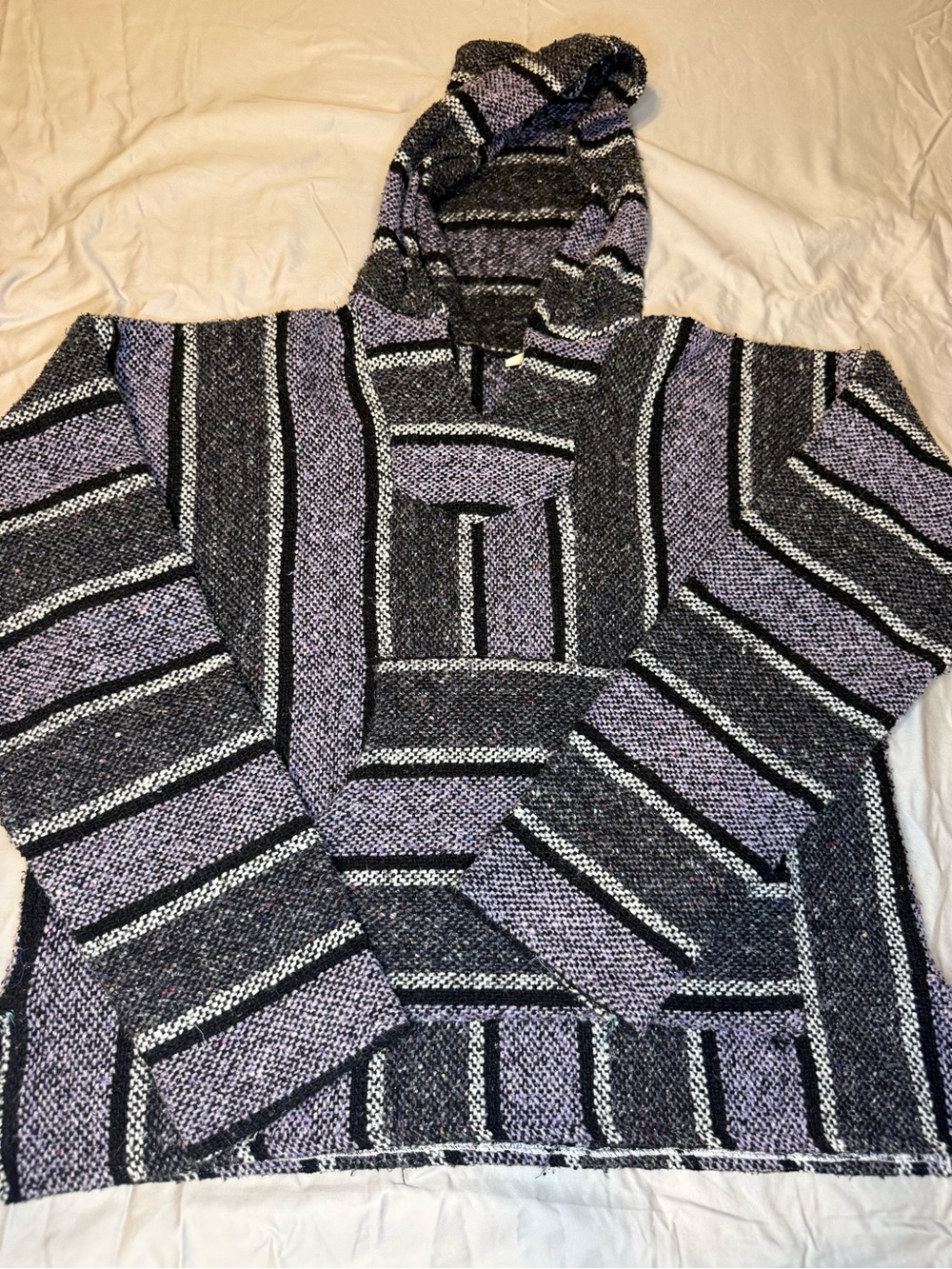 Striped Hooded festival Baja Sweater - Purple and Black